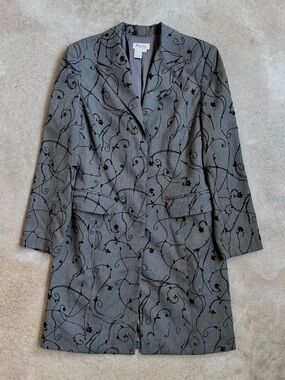 Vintage 90s Floral Vine Patterned Longline Tailored Jacket